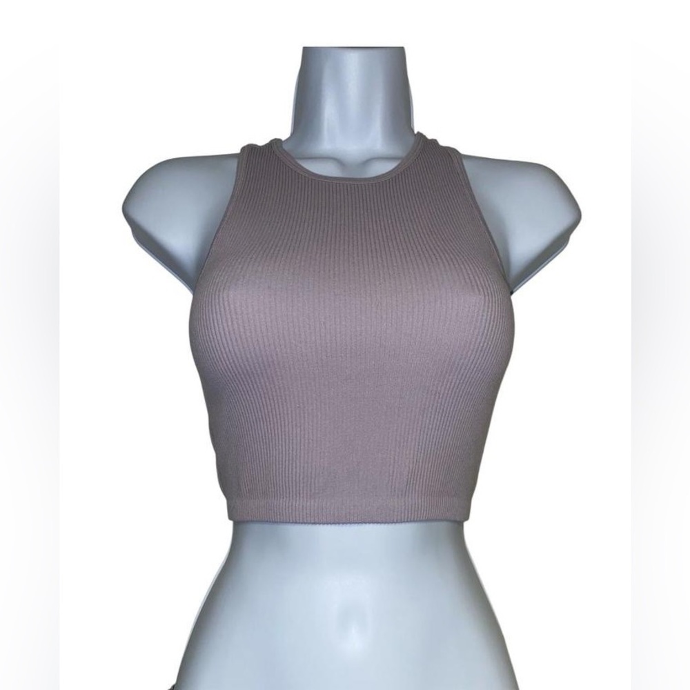 Purple ribbed athletic cropped tank top